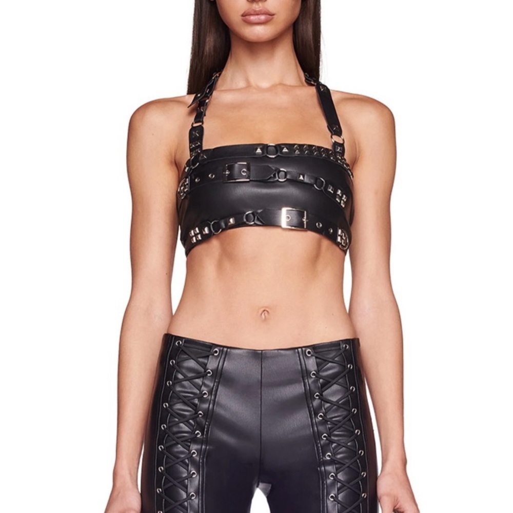 I.AM.GIA Sonora GIA Luxe Black Lace Up Front Low Mid Rise Leather Bootcut Pants - Picture 7 of 11